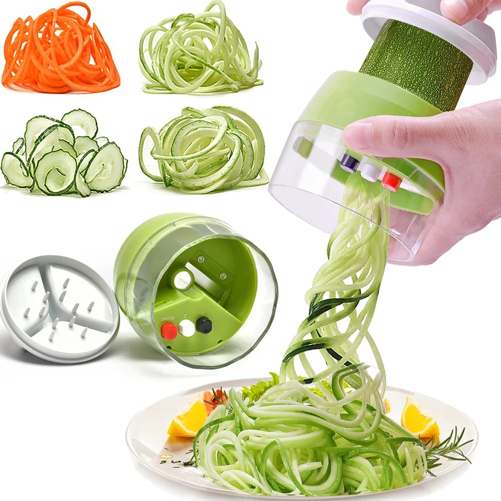 【Worth-Buy】 4 In 1 Spiralizer Vegetable Grater Portable Handheld Veggie Slicer Kitchen Necessaries Adjustable Cutter Salad Creative Tools