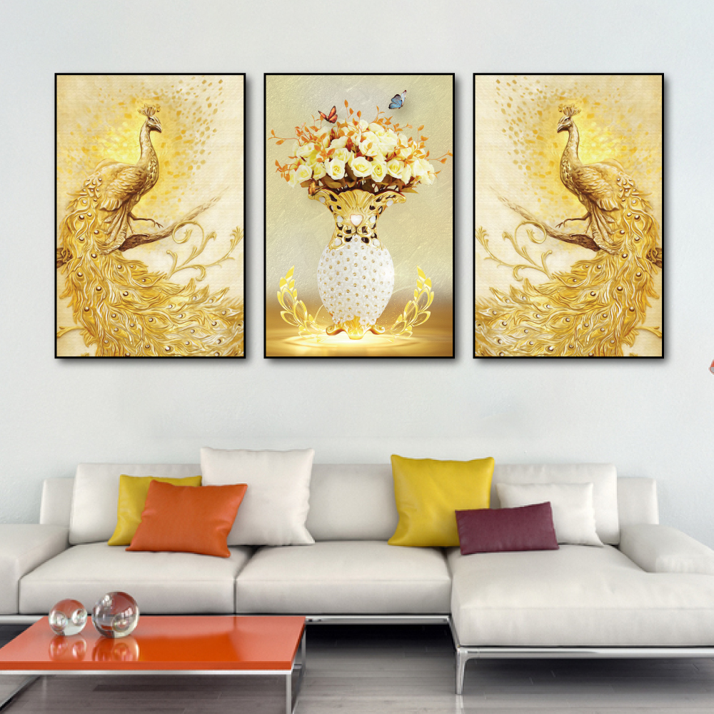 (Tặng đinh treo) Tranh chim công hoa mẫu đơn Abstract painting Tranh tráng gương chim công tranh tranh khổ lớn 40x60cm tranh phong thủy treo phòng khách