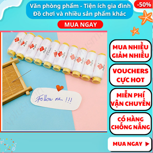 Combo 10 cuộn chỉ trắng tặng kèm 10 cây kim , kim may đồ ,kim thêu tranh ,bộ kim thêu ,chỉ thêu ,chỉ màu ,chỉ may quần áo ,chỉ may đồ ,kim may quần áo ,kim thêu tranh chữ thập , Aplusmart