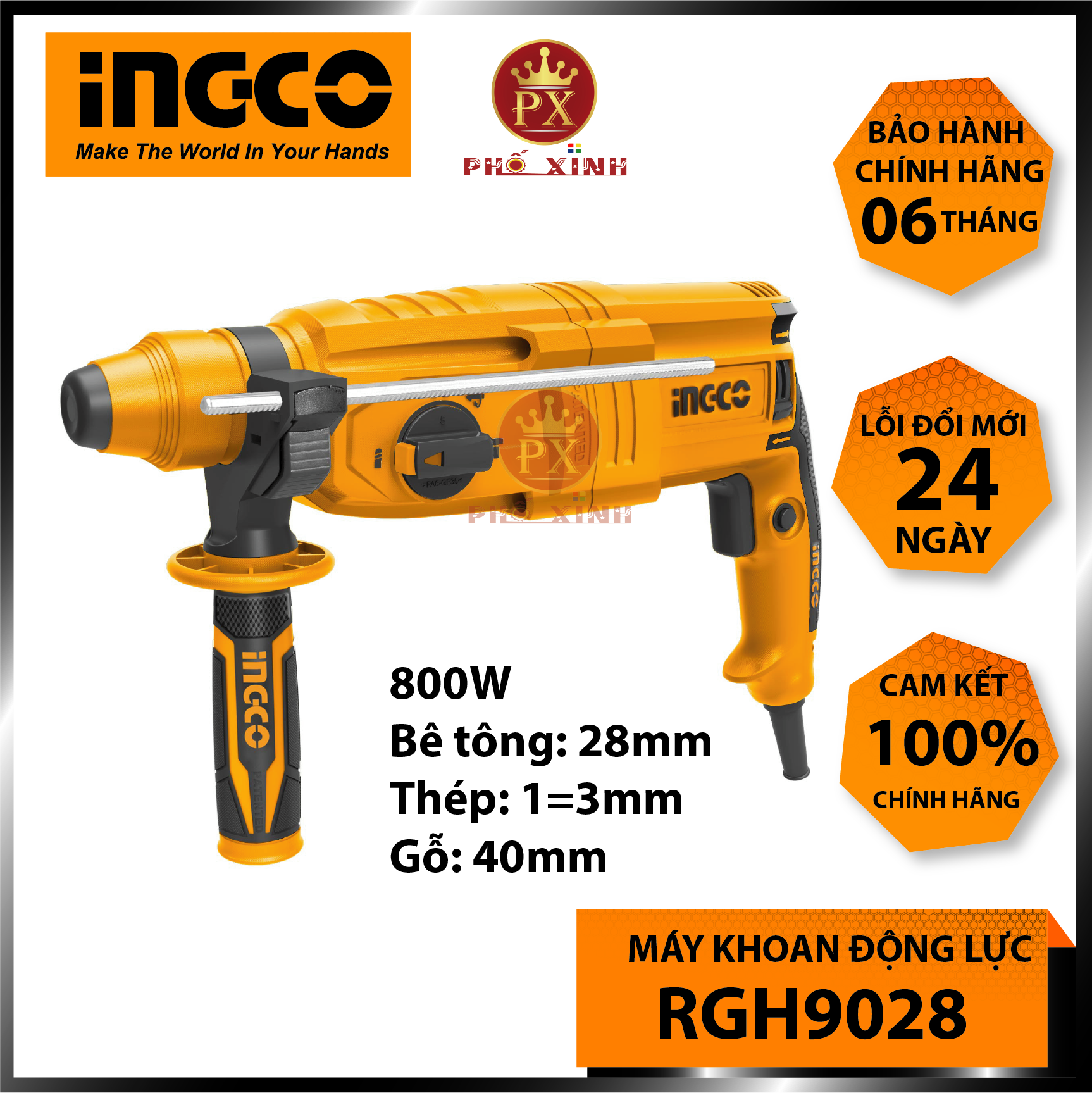 Máy khoan đục 3 chức năng 800w ingco rgh9028