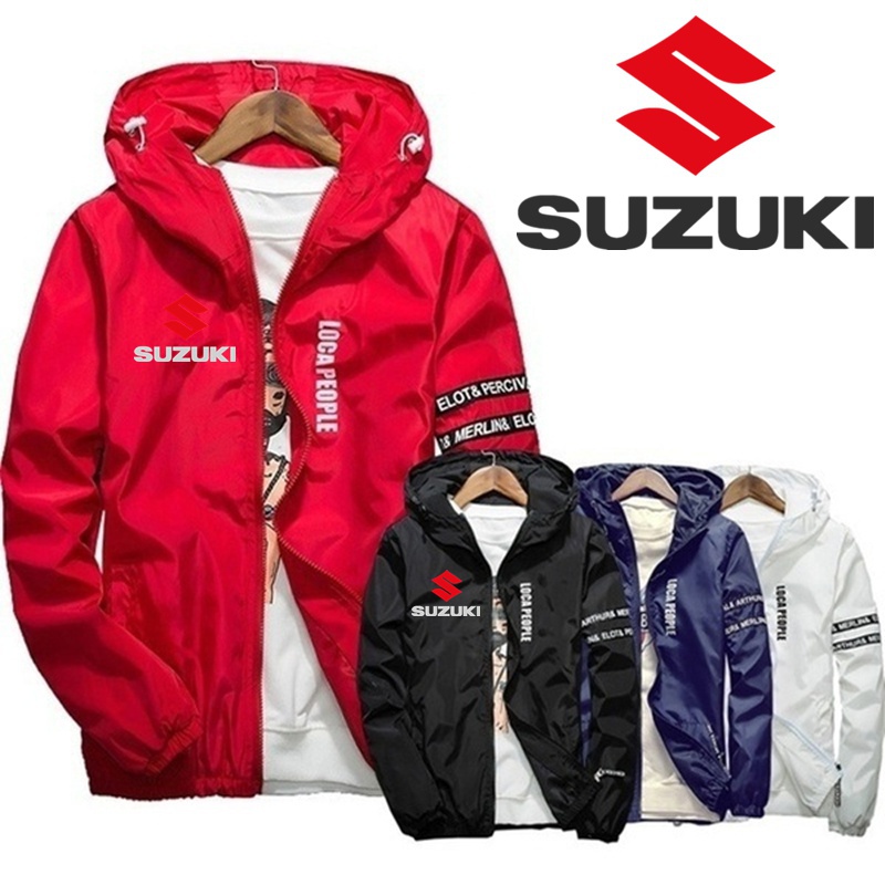 2023 fashion men's suzuki jacket casual male windbreaker coat zip up hip hop hooded jacket for men