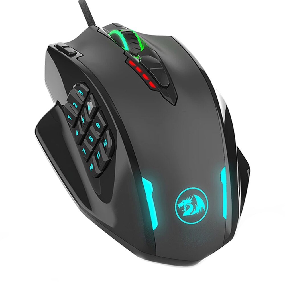 Redragon m908 impact usb wired rgb gaming mouse 12400 dpi 17 buttons programmable game optical mice for computer pc laptop meimiao