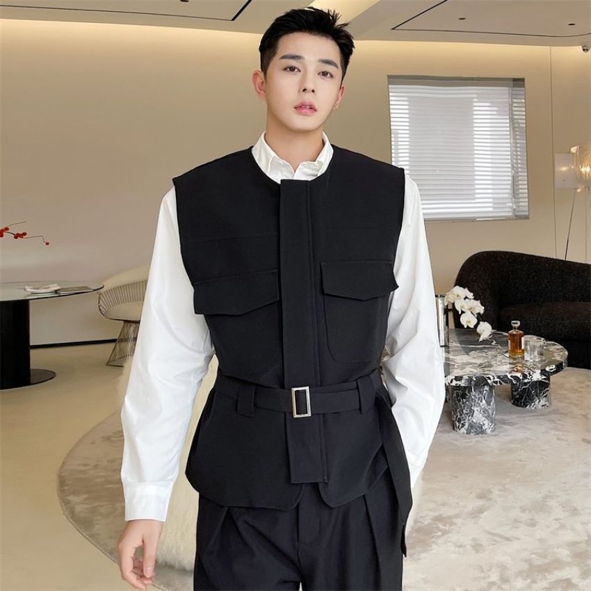 Áo Gile Nam ANYOUNG áo khoác gile nam form rộng unisex cao cấp thời trang Hàn Quốc với hai màu đen và trắng