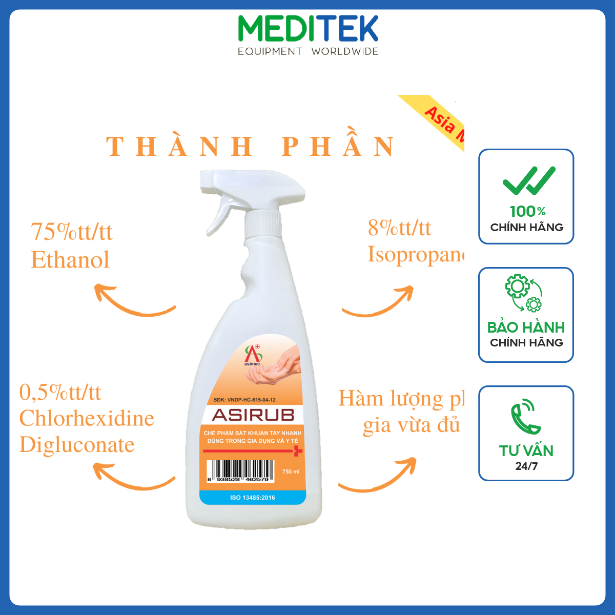 Dung dịch khử khuẩn Asirub 750ml/chai