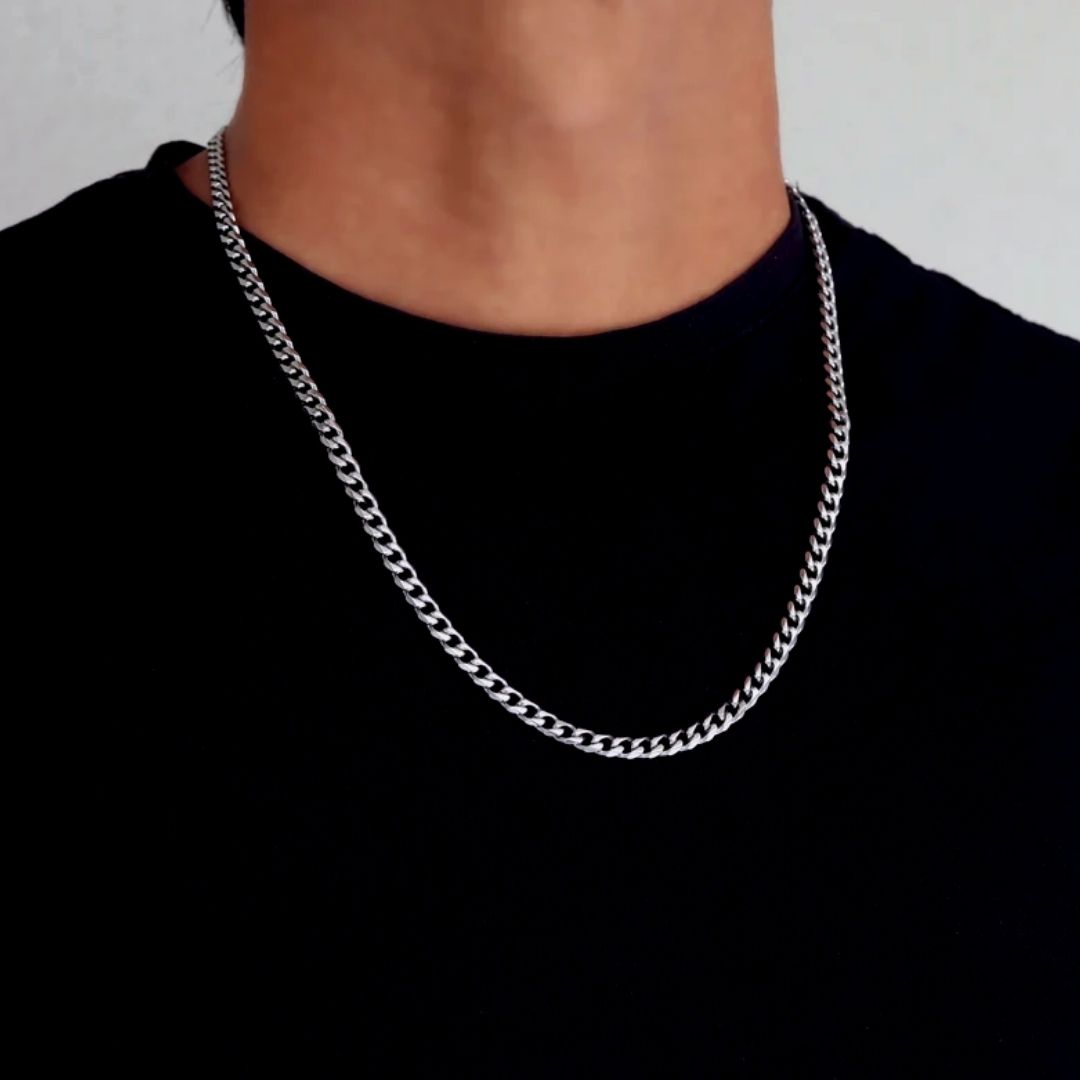 Cuban Chain Silver Necklace for Men and 