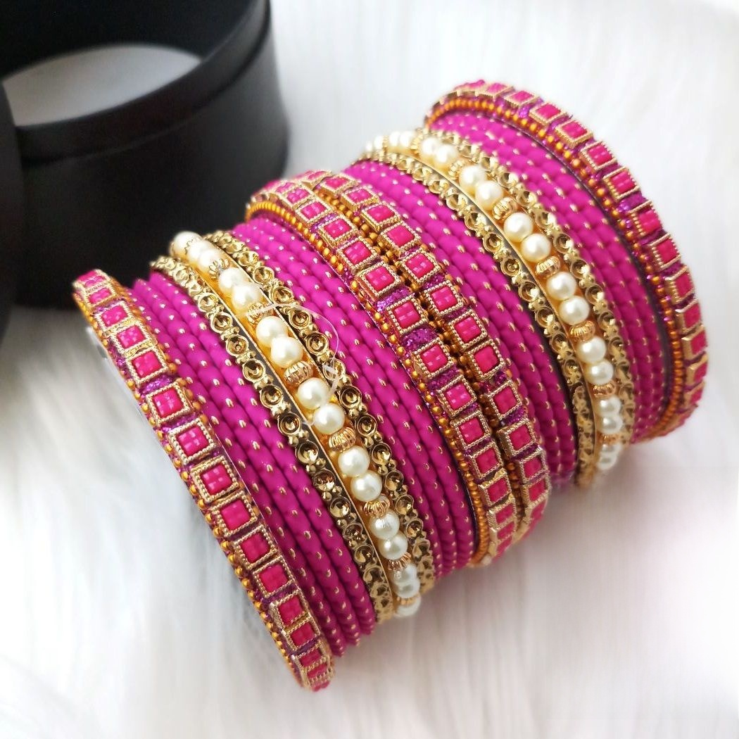 Premium Quality Bridal Bangles for Women (Magenta) (Imported) M-PQB980006 - 22 Pieces - Bangles - Bangles for Women - চুড়ি