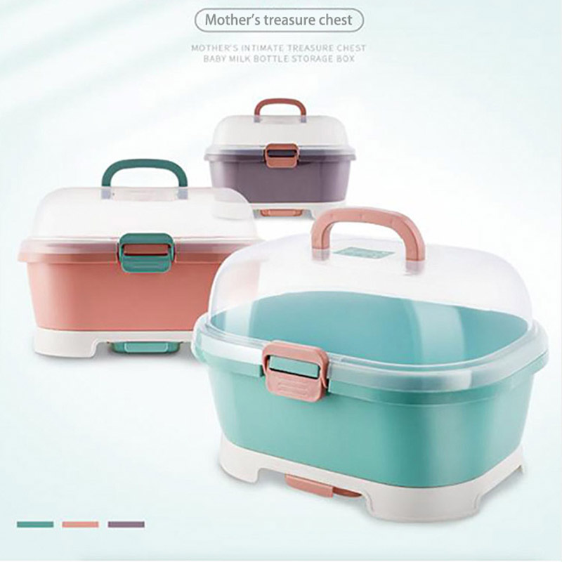 Household baby tableware storage bottle storage box PET material dust-proof drain bottle storage box