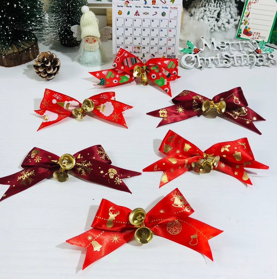 Nơ giáng sinh kèm chuông, nơ bướm có chuông treo cây thông, nơ noel trang trí thiệp, hộp quà, làm đồ giáng sinh