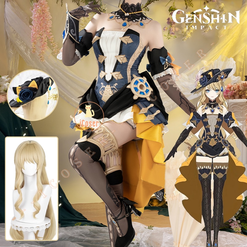 Navia Cosplay Costume Wig Genshin Impact Dress Uniform Fontaine Spina ...