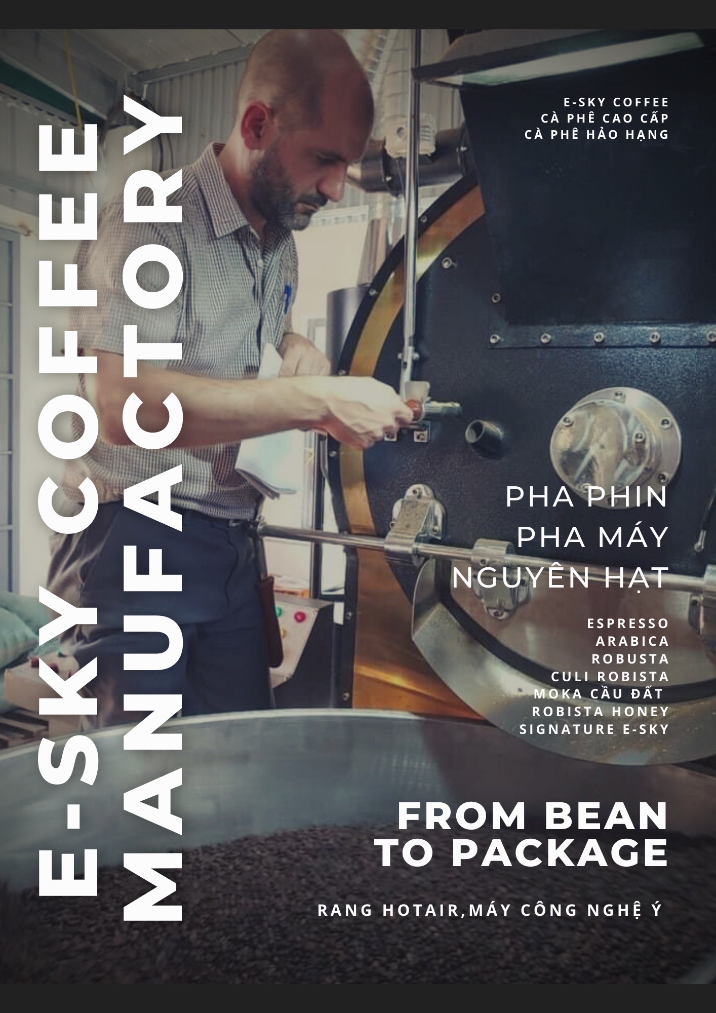 Cà Phê Rang Xay Nguyên Chất Robusta E-sky Coffee Cafe Pha Phin Pha Máy Cold Brew 250g-500g