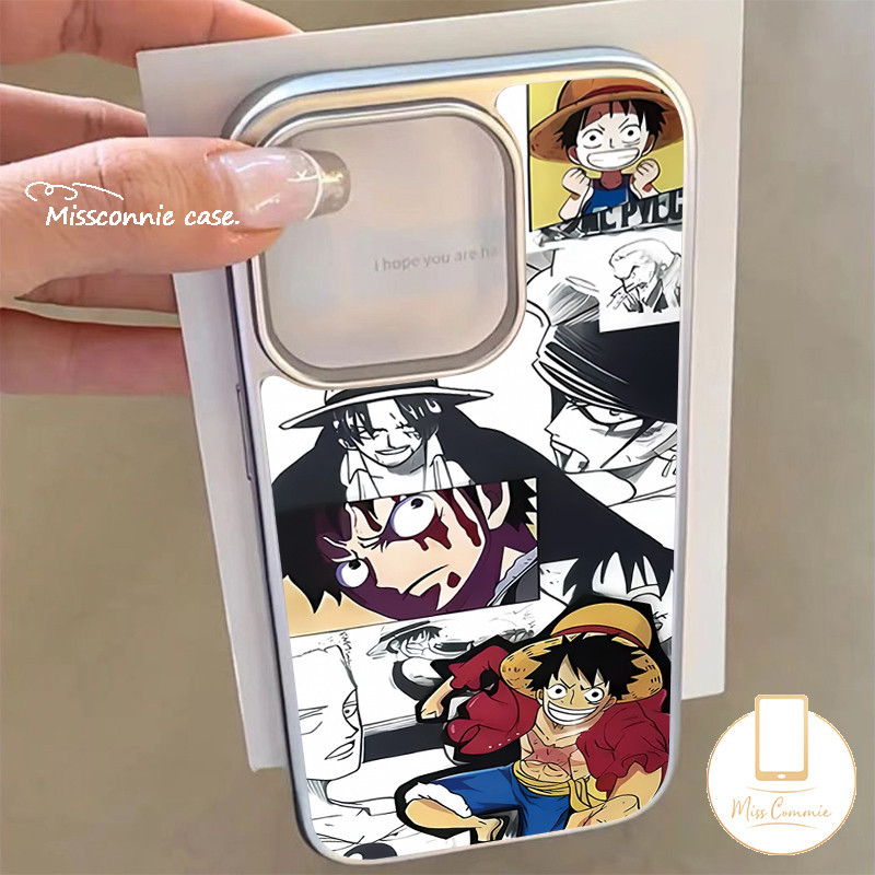Trendy Brand Comic One Piece Phone Case Compatible for IPhone 11 14 13 15 12 Pro Max 8 7 14 15 Plus XR X 7Plus XS Max SE 2020 Luxury Electroplated Frame Cartoon Funny Luffy Cover.