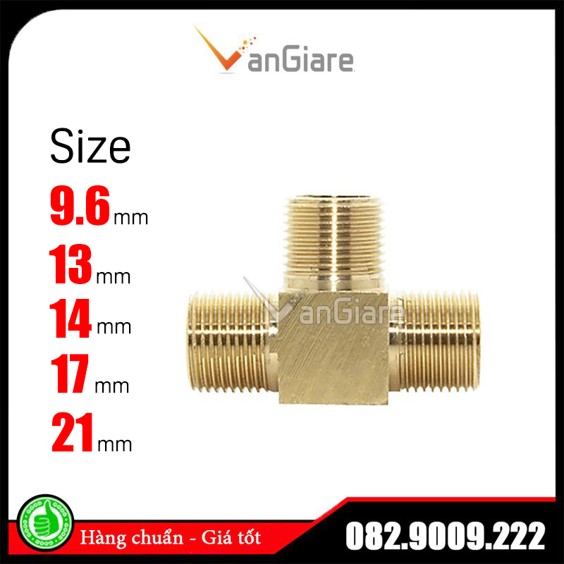 Tê ren ngoài thau - nối 3 đầu ren ngoài 9.6 13 17 21 - đầu nối chia 3 răng ngoài