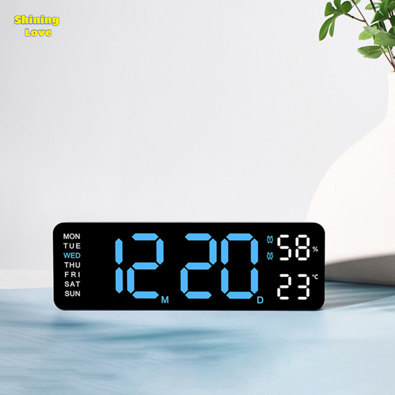 ShiningLove Digital Clock LED Electronic Alarm Clock, Date, Time, Week, Temperature, And Humidity Display, Modern Desk And Wall Clock, For Bedroom, Living Room And Office