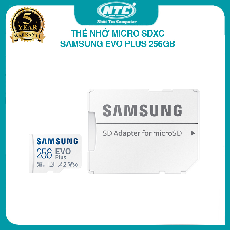 Thẻ nhớ MicroSDXC Samsung Evo Plus 256GB U3 4K R130MB/s W90MB/s kèm Adapter box Hoa new 2022 (trắng) Nhất Tín Computer