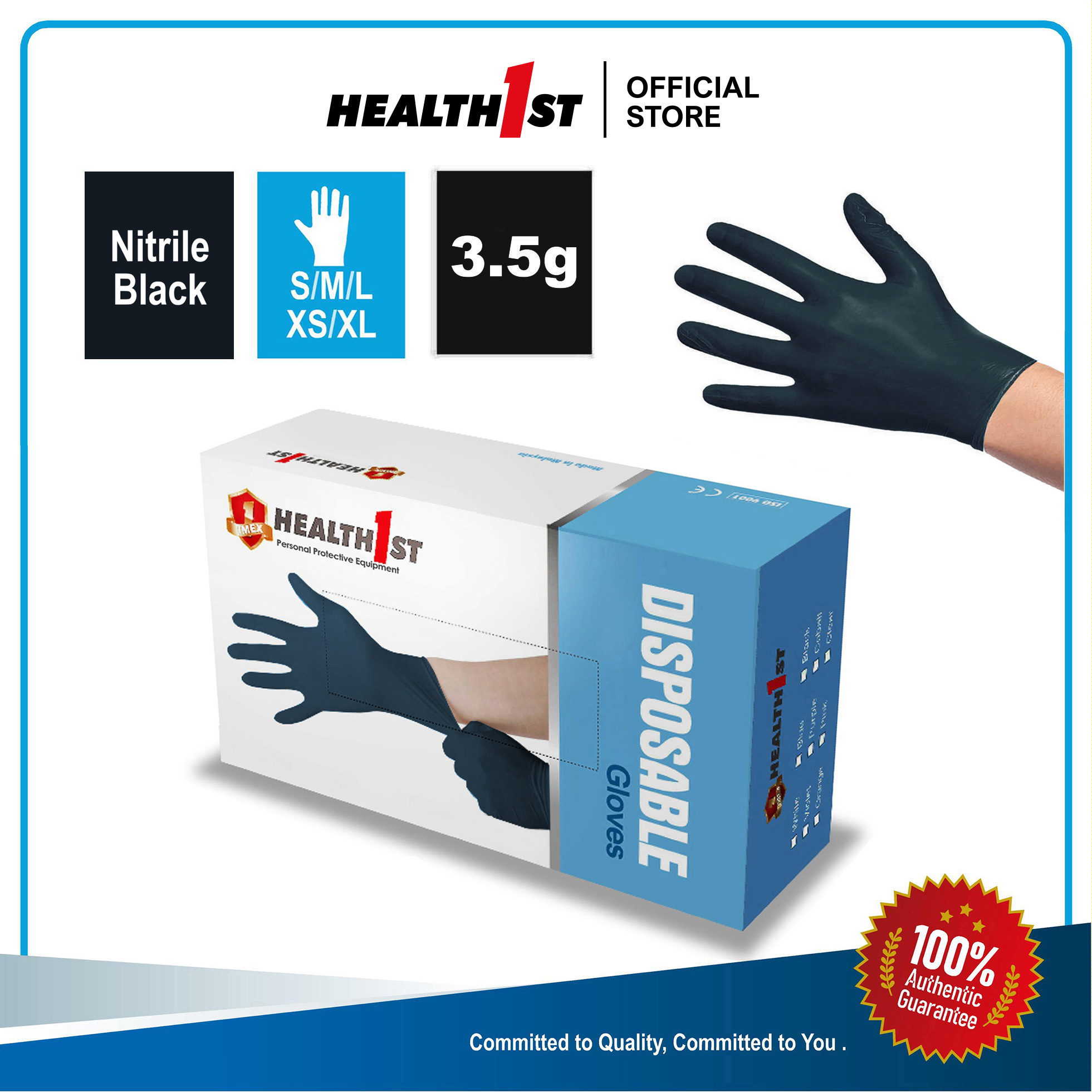 Health1st Premium Nitrile Black Disposable Glove Powder Free 240mm Lazada
