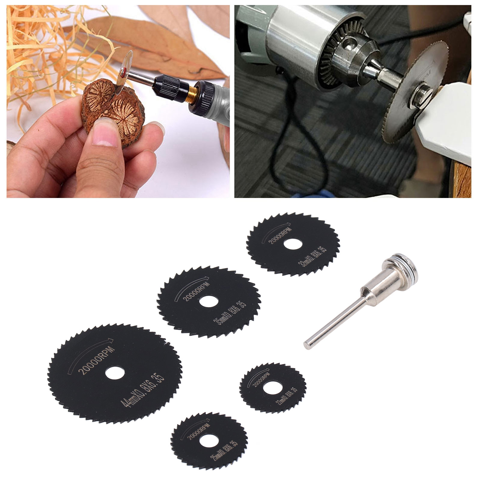 Cutting Saws Disc High Speed Steel Circular Saw Blade 20000RPM 6Pcs Various Sizes with 1/8in Rotating Tool Shaft for Metal