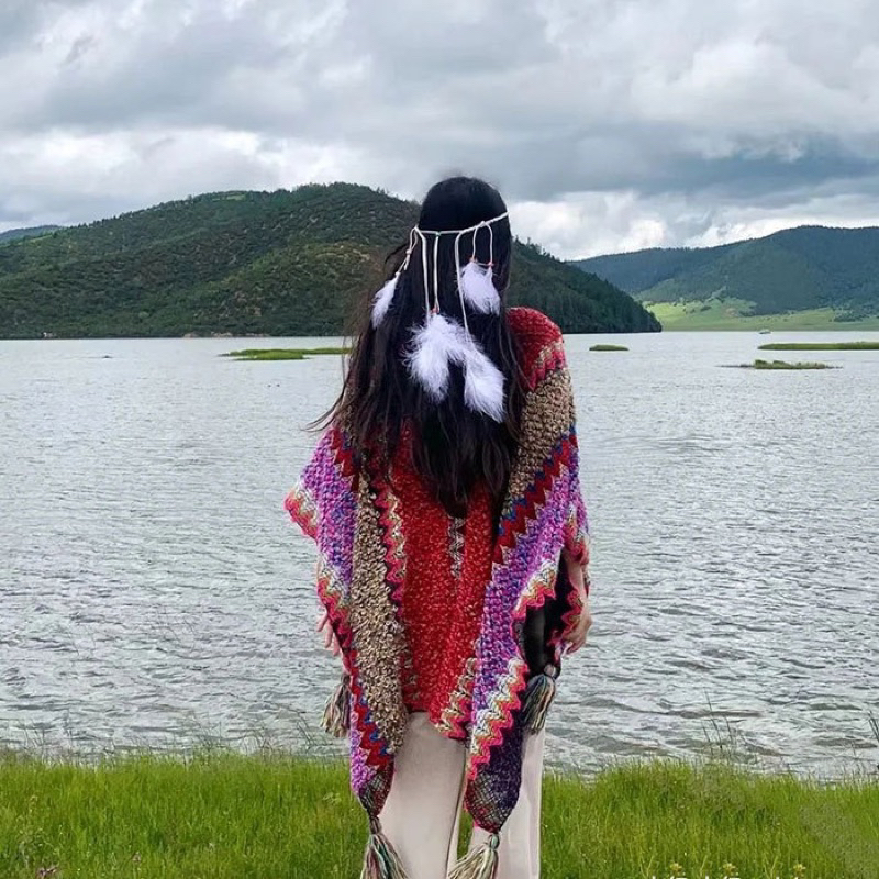 Khăn choàng len Boho thổ cẩm siêu xinh