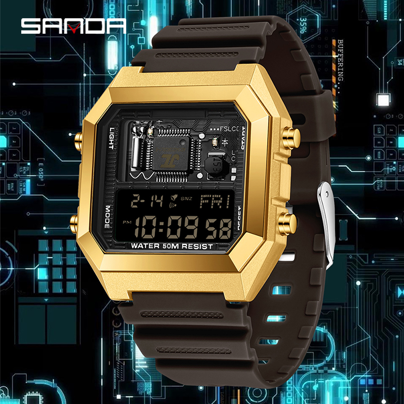 SANDA Youth Personality Electronic Components Cool Sports Waterproof Digital LED Men's Watch Gift Tiktok Same Style SD6216-5.