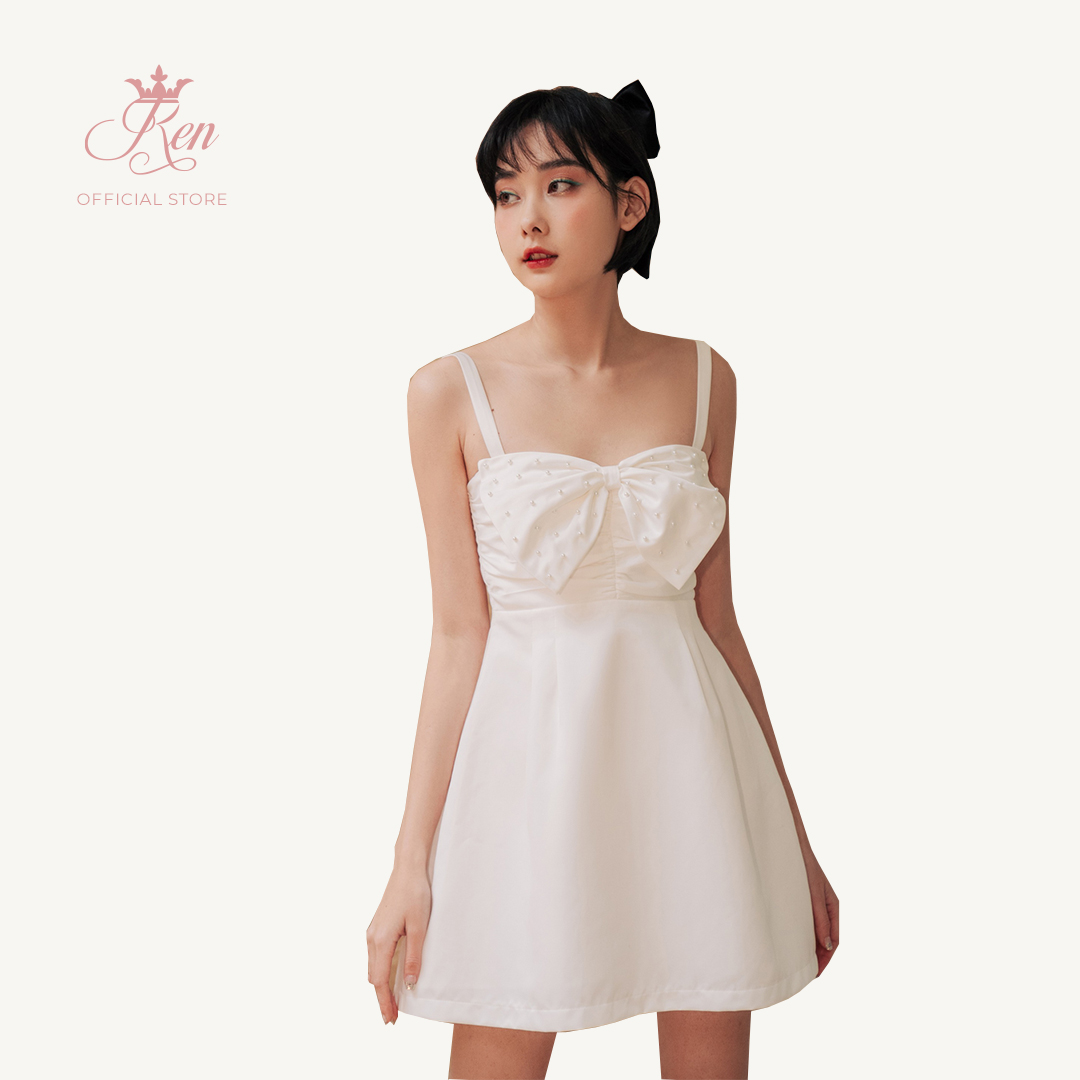 REN BY TEE - Đầm Hai Dây Nơ Ngực Đính Hạt