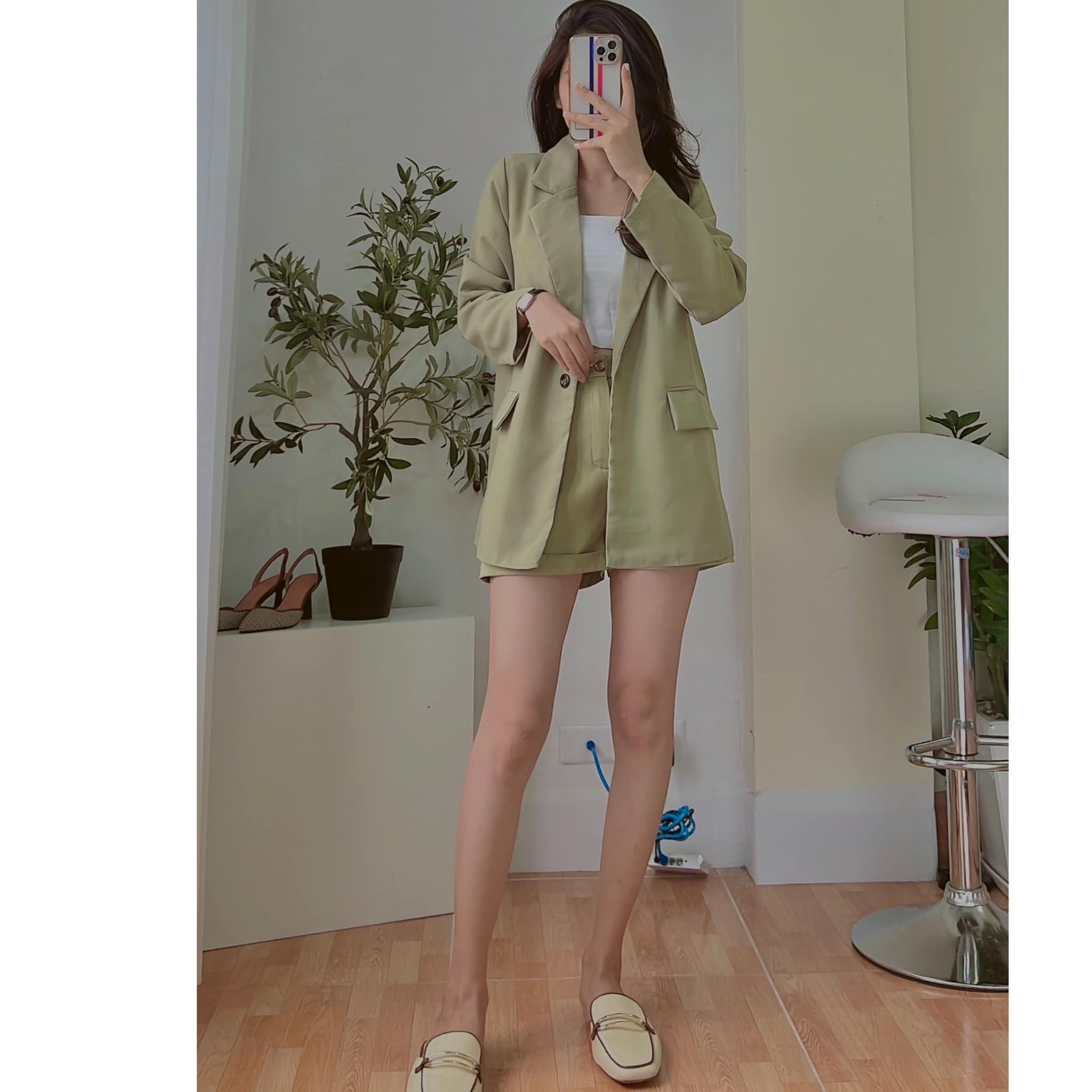 Áo Blazer 2 Lớp Túi Nắp Hàn Quốc