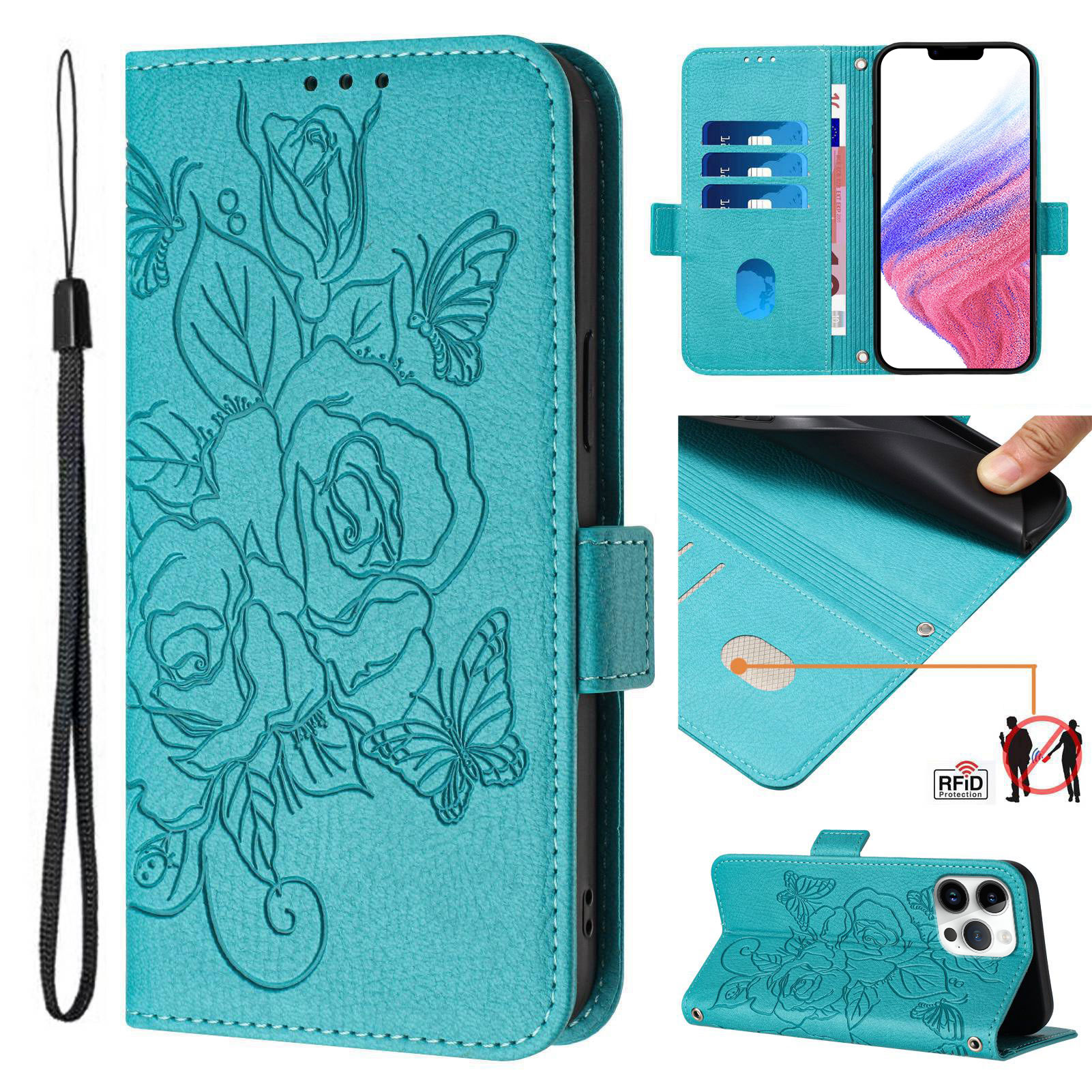 Phone case Xiaomi POCO X3 X4 X5 X6 Pro X4 X3 GT X6 Neo Flip Cover card slots Floral and Butterfly Embossed Patterns Leather RFID Shielding Protection Case For POCO X3 X4 NFC Case. 