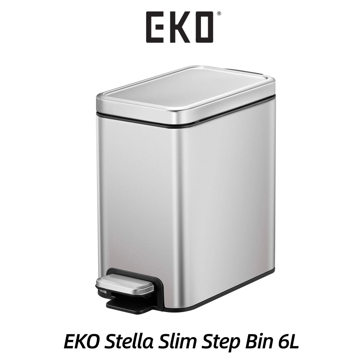 Eko Stella Slim Dustbin 6L Soft Closing Waste Bin Stainless Steel Step