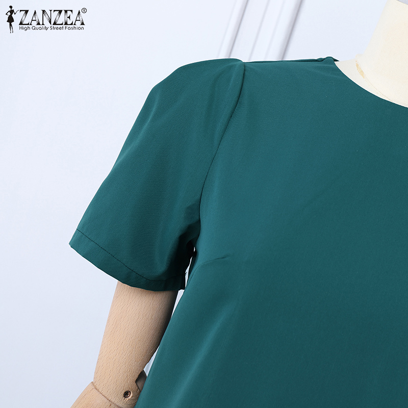 ZANZEA%20Korean%20Style%20Women's%20Dresses%20Elegant%20Puff%20Sleeve%20O-Neck%20Solid%20Color%20Party%20Mini%20Dresses%20-%20Image%207