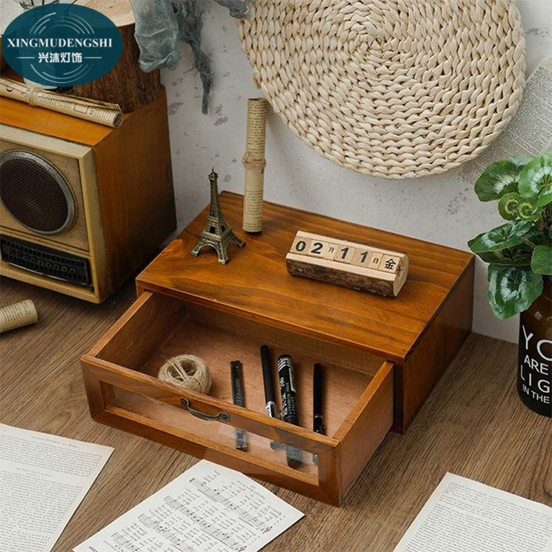 Chinese style solid wood drawer type retro computer elevated shelf desktop storage box cosmetics office desk shelf,save space,wood