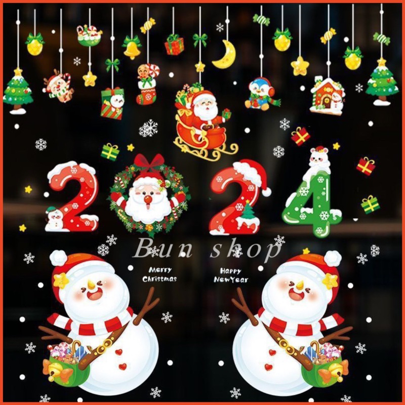 Decal Noel 2024  dán kính hít tĩnh tiện( ko keo) [ nhiều mẫu]