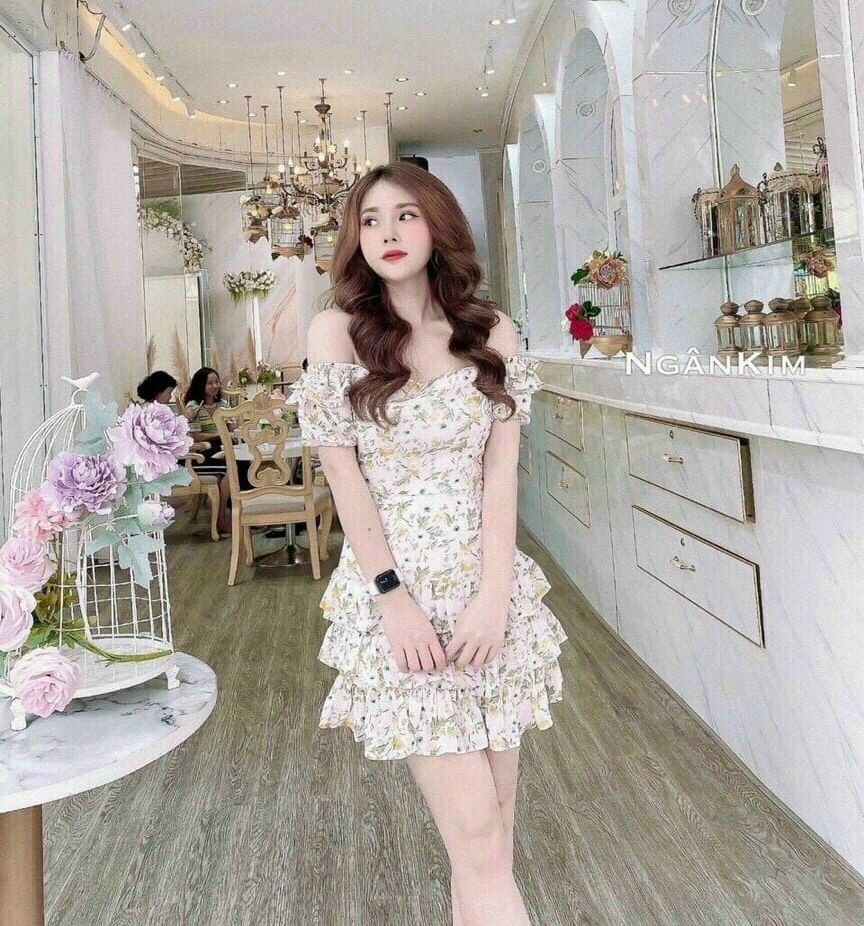 [Mẫu Mới]Đầm nữ kiểu dáng lụa hoa trễ vai chất liệu lụa cao cấp sành điệu thời trang HARI
