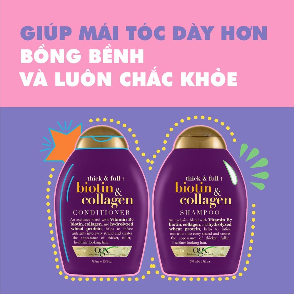 Bộ Đôi Dầu Gội Và Dầu Xả Kích Thích Mọc Tóc OGX Thick & Full Biotin & Collagen 2 x 385ml