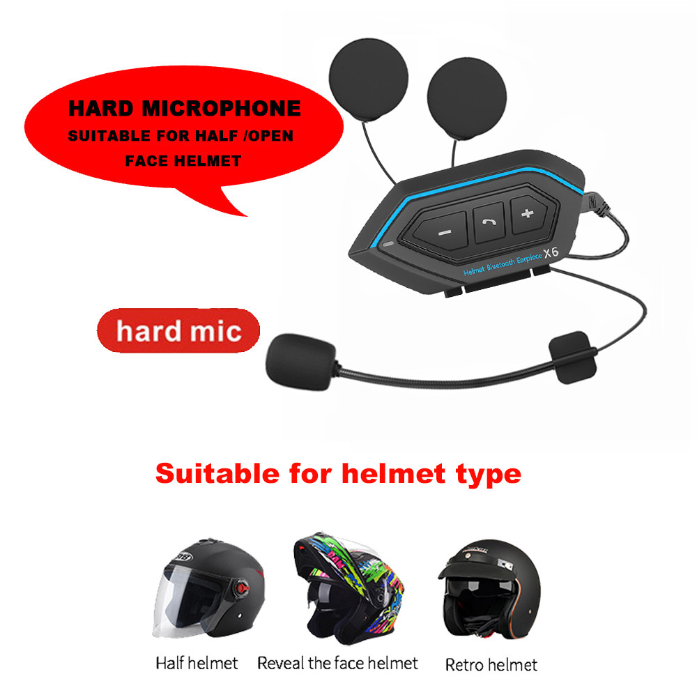 Motorcycle Helmet Bluetooth 5.0 Headset X6 Wireless Stereo Motorbike