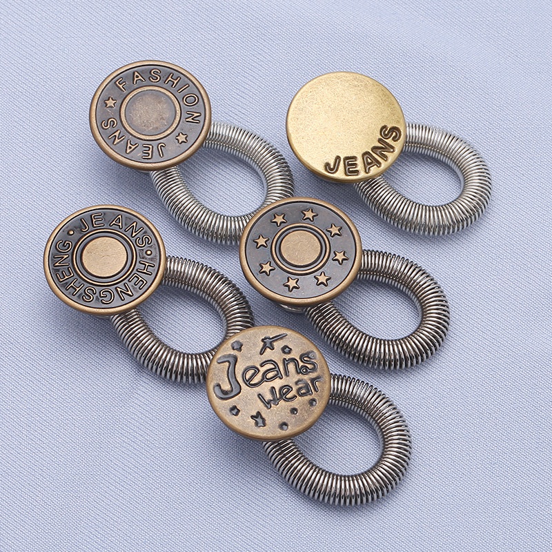 10Pcs Magic Metal Button Extender for Pants Jeans Free Sewing Universal Adjustable Detachable Spring Waist Button Retractable Elastic Waistband Expander