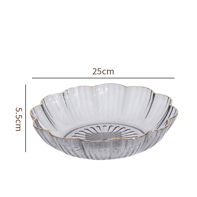 YONUO petal shaped fruit plate for home use, transparent gold border light luxury style plastic PET living room snacks, dry fruit plate, coffee table, fruit plate
