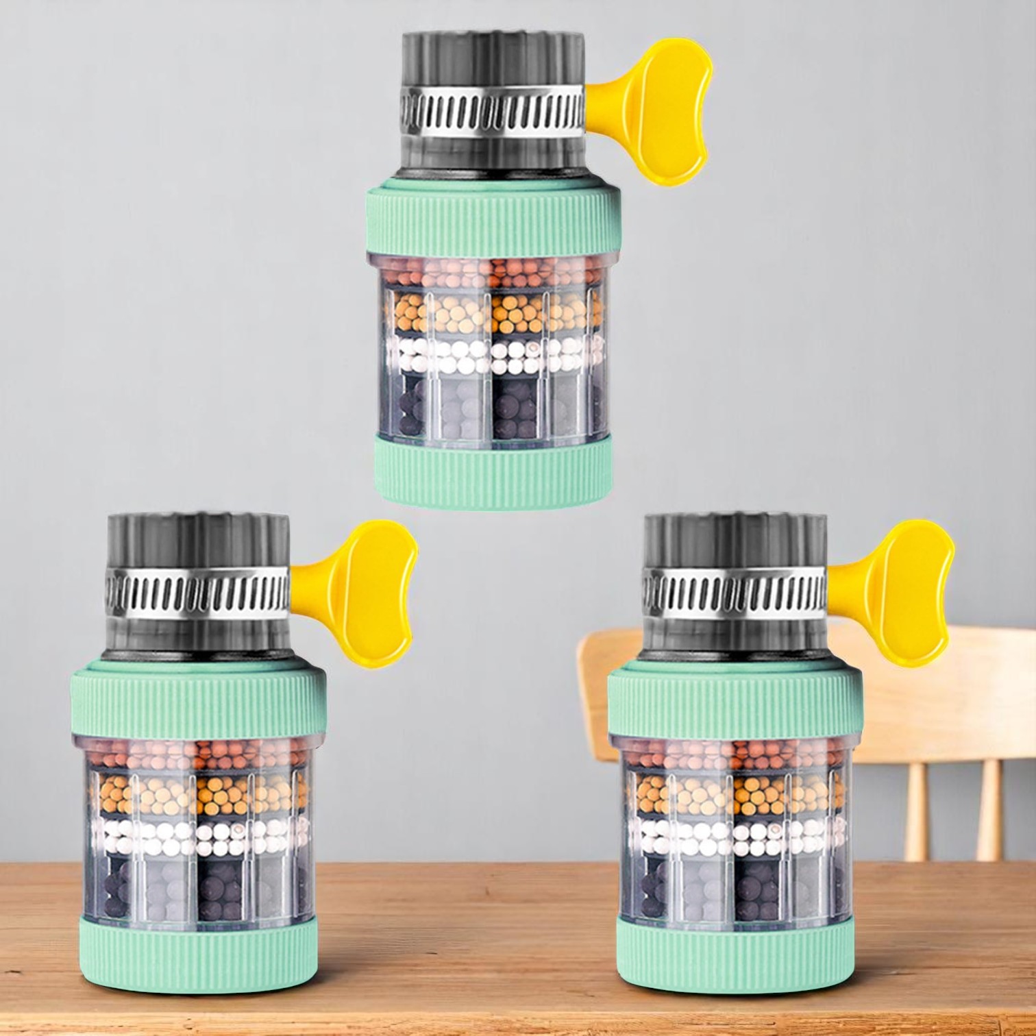 Multi-Layer Faucet Filter for Kitchen Sink – Activated Carbon Tap Water Purifier – Universal Interface – Splash-Proof Washable Filter – Choose 1 to 4pcs – Countertop Use – Multi-Color Filter Options.