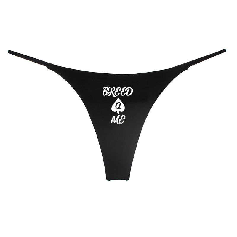 Aixuan  High Quality Queen of Spades BREED ME Print Cotton Underwear Double Layer Thin Strap Thong for Women Seamless Female Panties Gift for Her. 