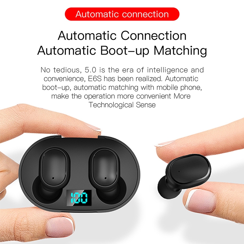 (Puluz)E6S LED Display Wireless Earphone TWS  Bluetooth V5.0 Headsets Waterproof Bluetooth Earbuds
