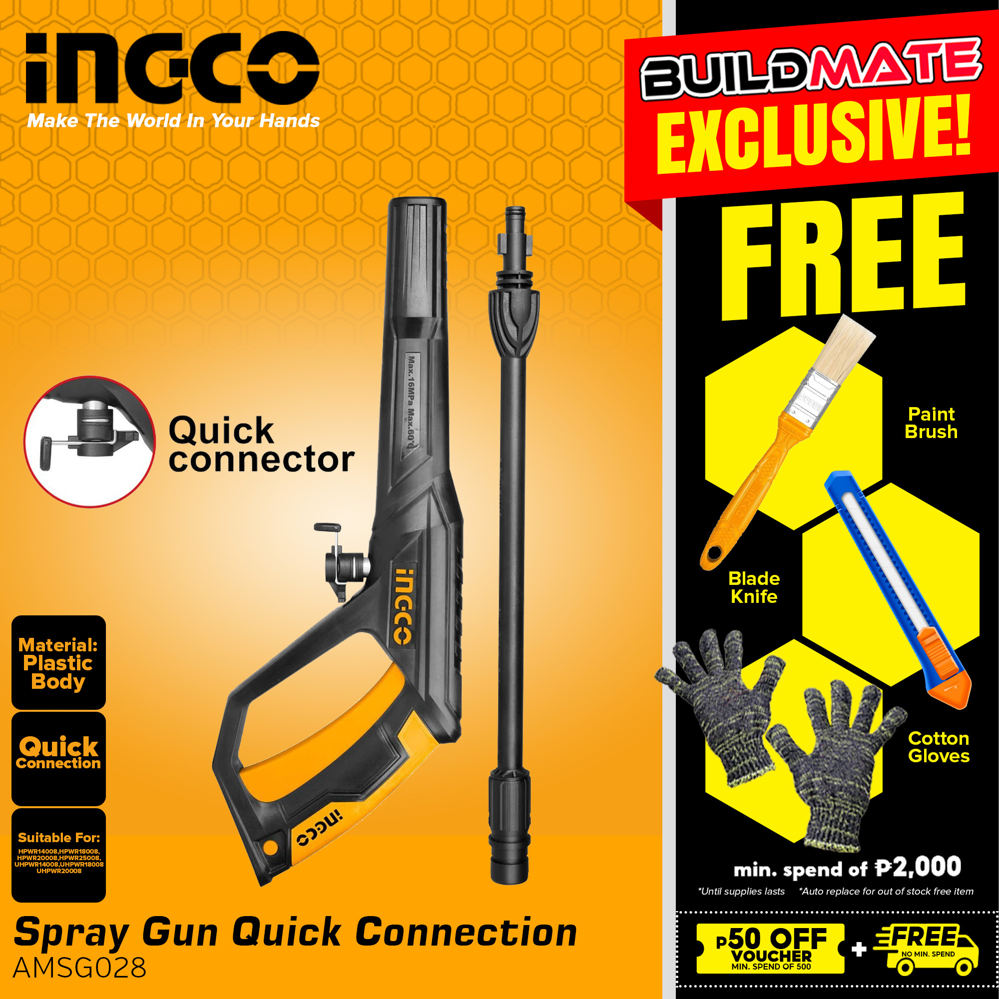 BUILDMATE Ingco Spray Gun (Quick connector) AMSG028 IHT Lazada PH