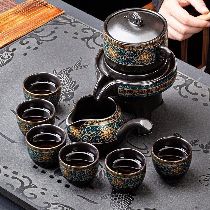 (Giao Hỏa Tốc) Bộ Ấm Chén Pha Trà Cối Xay - Xanh Đen (bao gồm 1 ấm trà, 6 chén trà và 1 bộ cối xay).