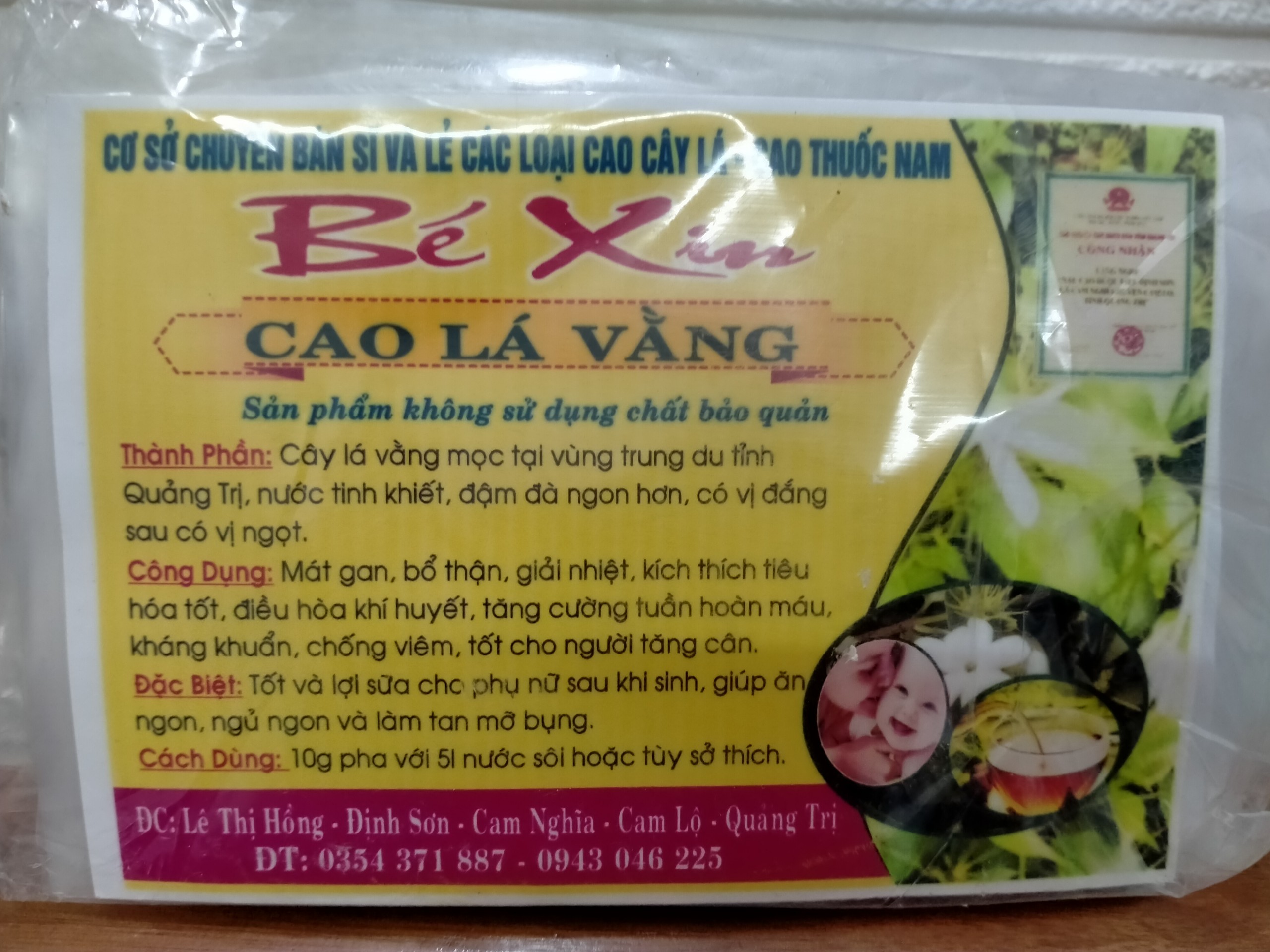 1kg cao chè lá vằng  ( hiệu Bé Xin 50 gói x 20g  ) MIỄN SHIP