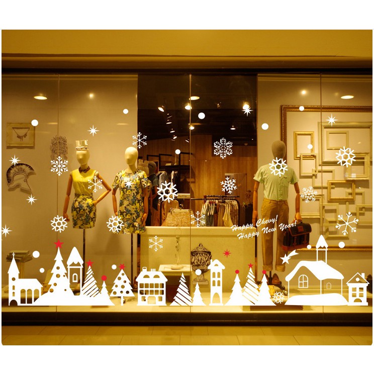 Decal trang trí noel thành phố tuyết trắng