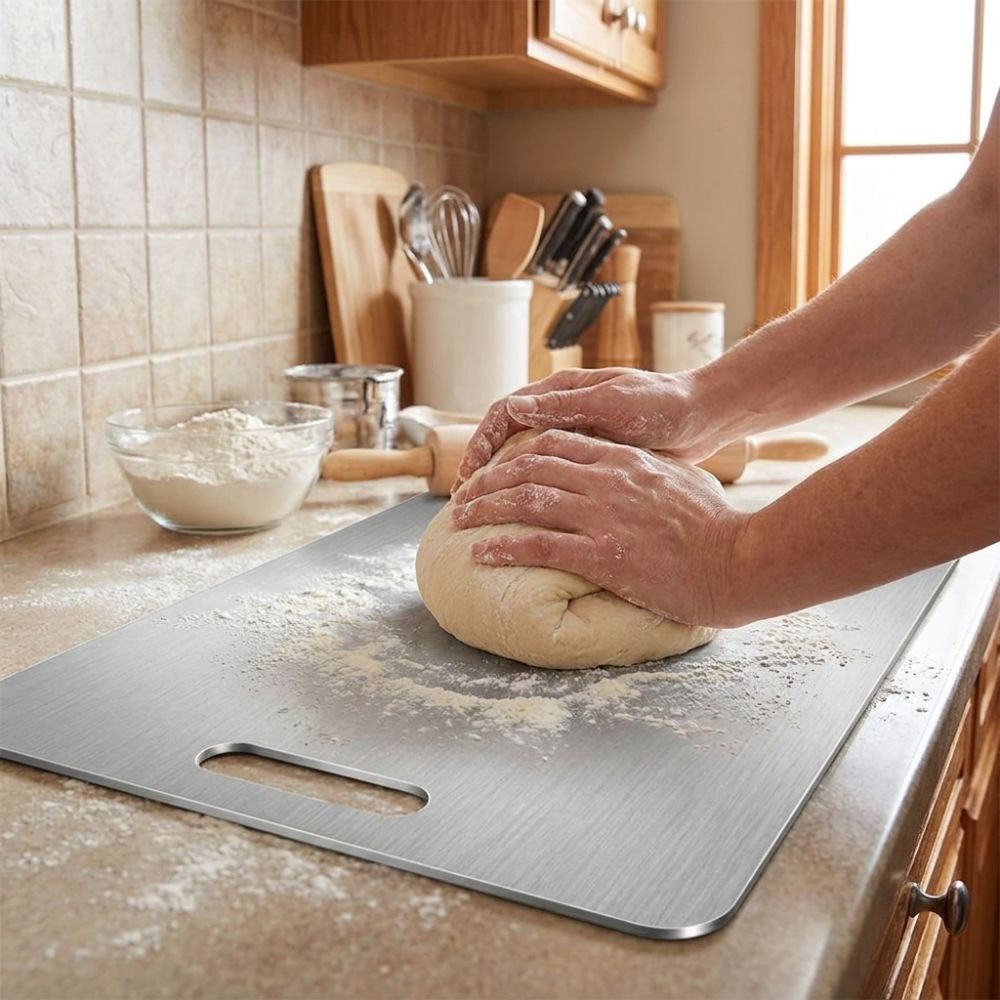 Double-Sided Stainless Steel Cutting Board Thickened Mildew-Proof Fruit Cutting Board Multi-functional Chopping Tray Household Use.