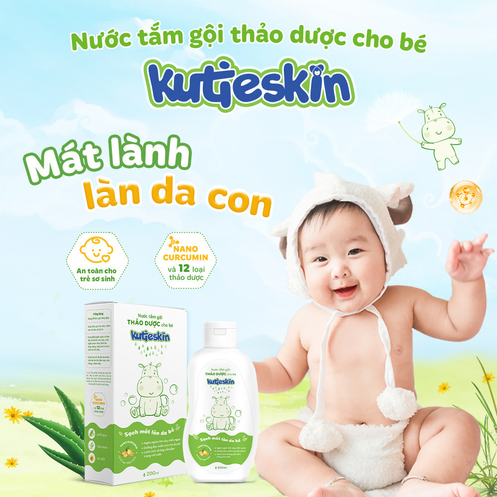 Nước tắm gội thảo dược cho bé KUTIESKIN 200ML