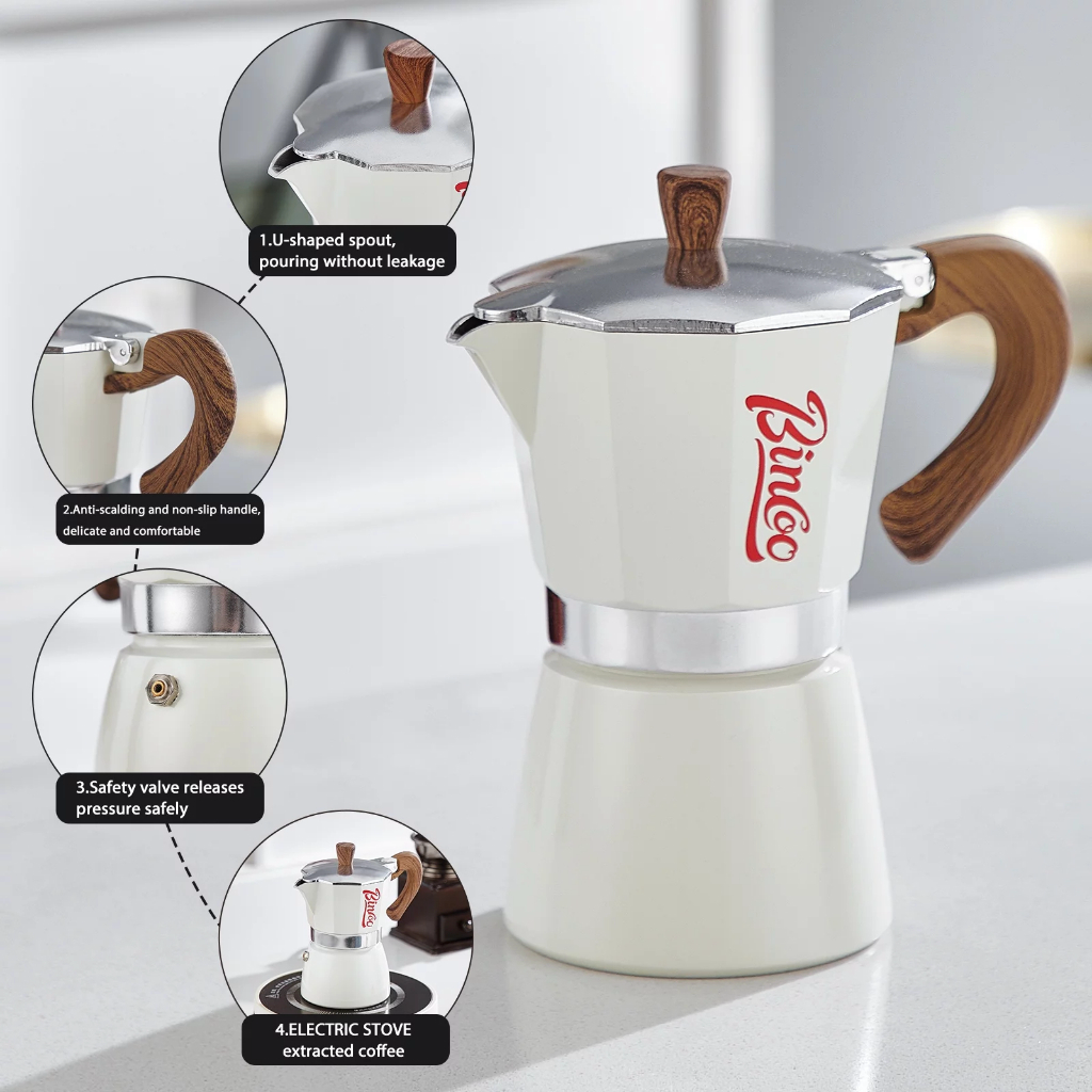 It Smart - Máy pha cà phê Bincoo Moka Pot Espresso Maker thẩm thấu ngược 3 cup 150ml (Tặng giấy lọc cà phê)