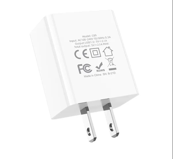 Củ Sạc IPHoco C89-Cốc Sạc Nhanh 2 Cổng USB Sạc nhanh 2.1A Max