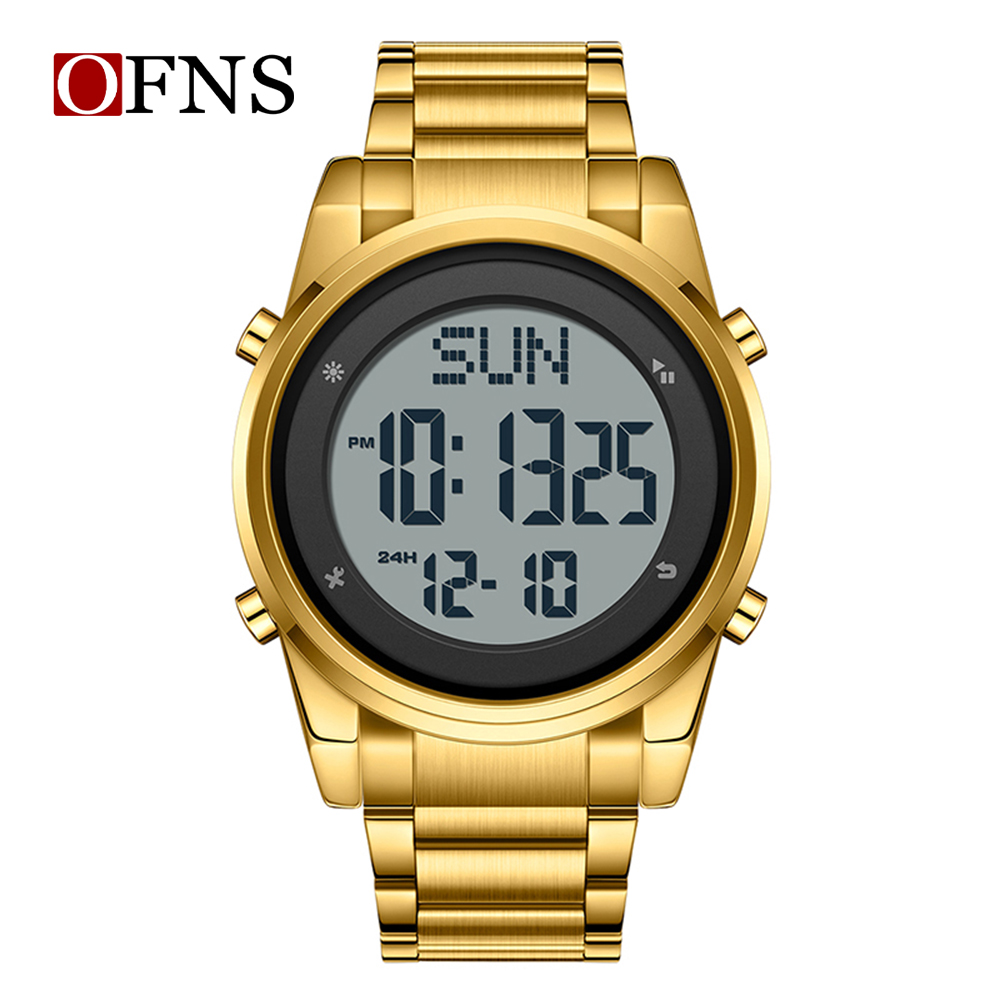 OFNS Metal Electronic Watch LED Display Watch Trend Waterproof Multi functional Men's Watch NS6160-5.