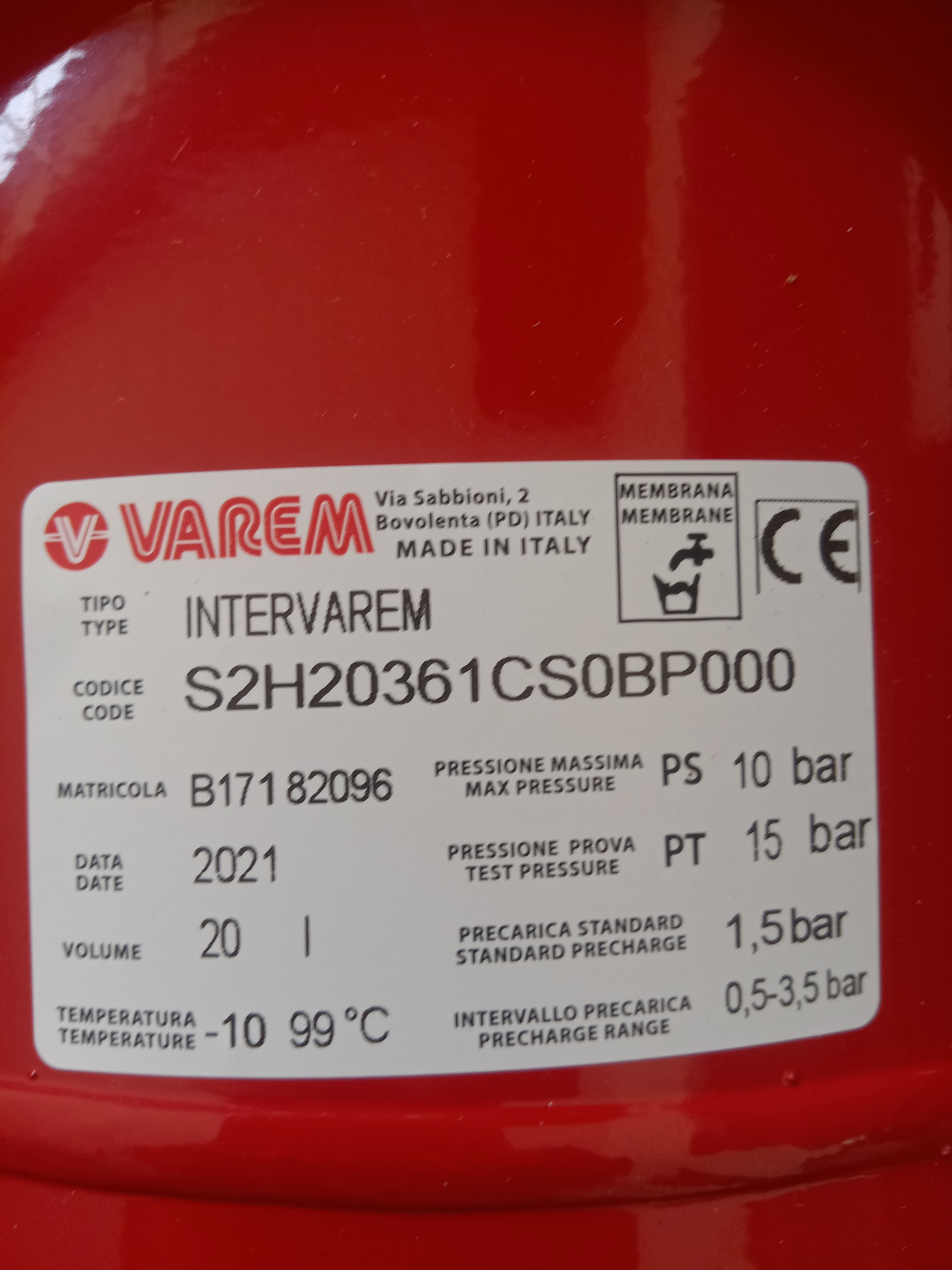 Bình tích áp varem 20L