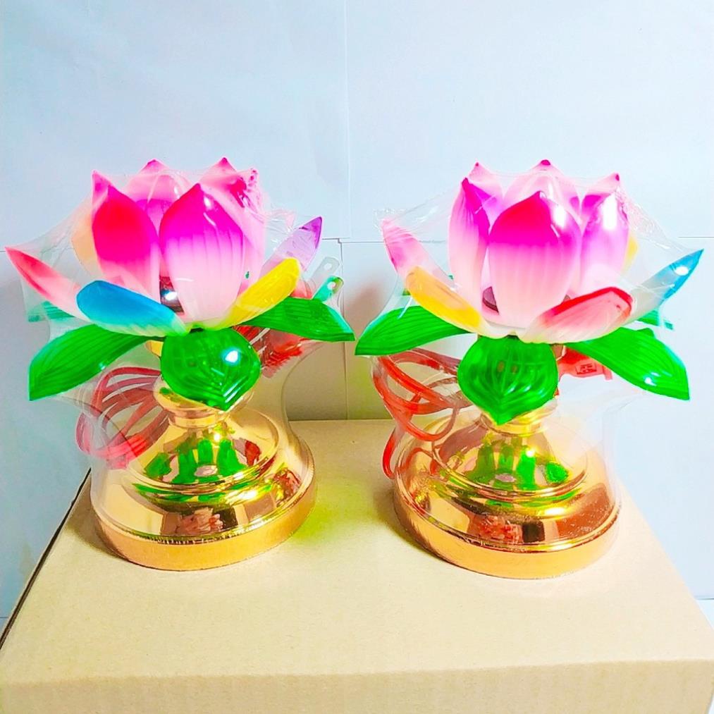 Bộ đèn bàn thờ hoa sen hs-01 đế vàng nhỏ