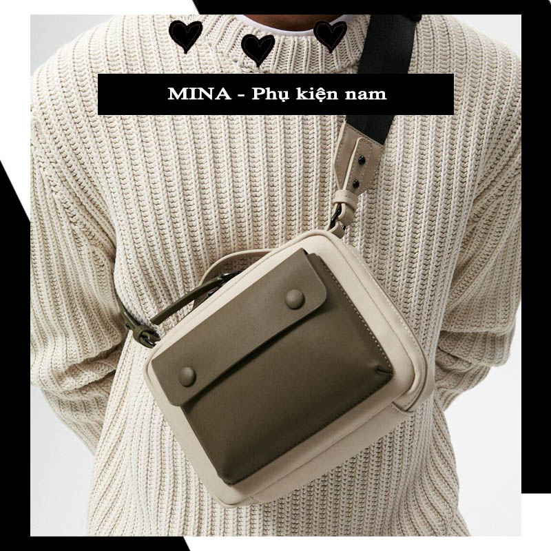 Túi xách nam đeo chéo giỏ size lớn phong cách mẫu mới Cặp đen trắng thời trang cá tính đeo ngực đeo hông MINA
