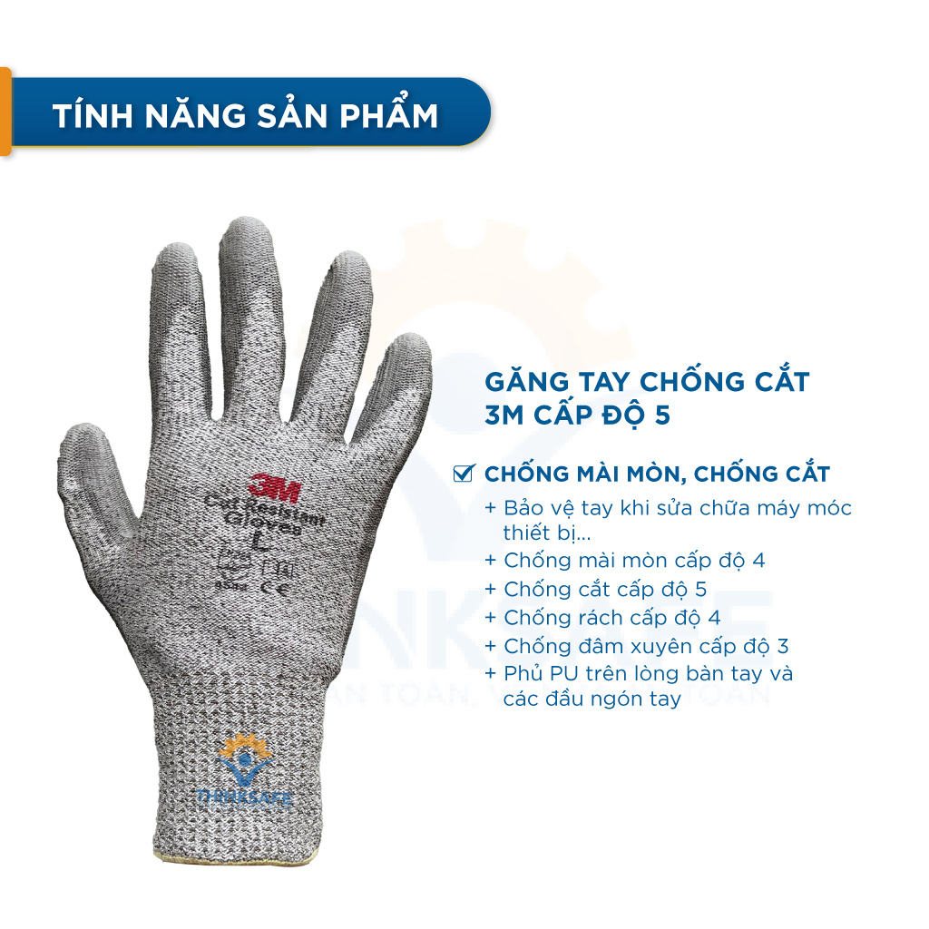 Găng tay chống cắt 3M cấp độ 5, Găng tay lao động chống dầu, chống trơn trượt, bao tay bảo hộ tay khỏi đồ vật sắt nhọn - Thinksafe